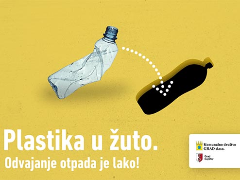 Ilustracija deponiranja plastike u žute spremnike za otpad